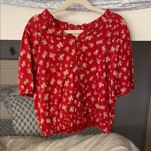 American Eagle Outfitters Red Puff Sleeve Blouse